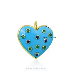 14k Yellow Gold Plated Turquoise Heart Pendant Jewelry