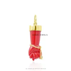 14k Yellow Gold Plated Coral Carving Figa Pendant Jewelry