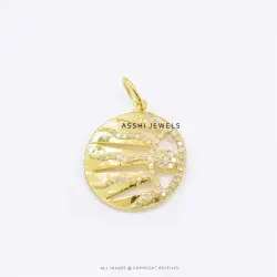 14k Yellow Gold Plated Diamond Evil Eye Pendant Sun Ray Diamond Jewelry