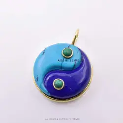 14k Yellow Gold Lapis & Turquoise Yin Yang Pendant Jewelry