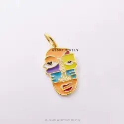 14k Yellow Gold Plated Multi Enamel Cartoon Face Pendant Jewelry