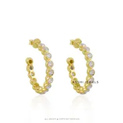 14K Yellow Gold Plated White Cubic Zirconia Hoop Earring Jewelry