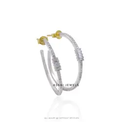 925 Silver Diamond Push Back Hoop Earring Jewelry