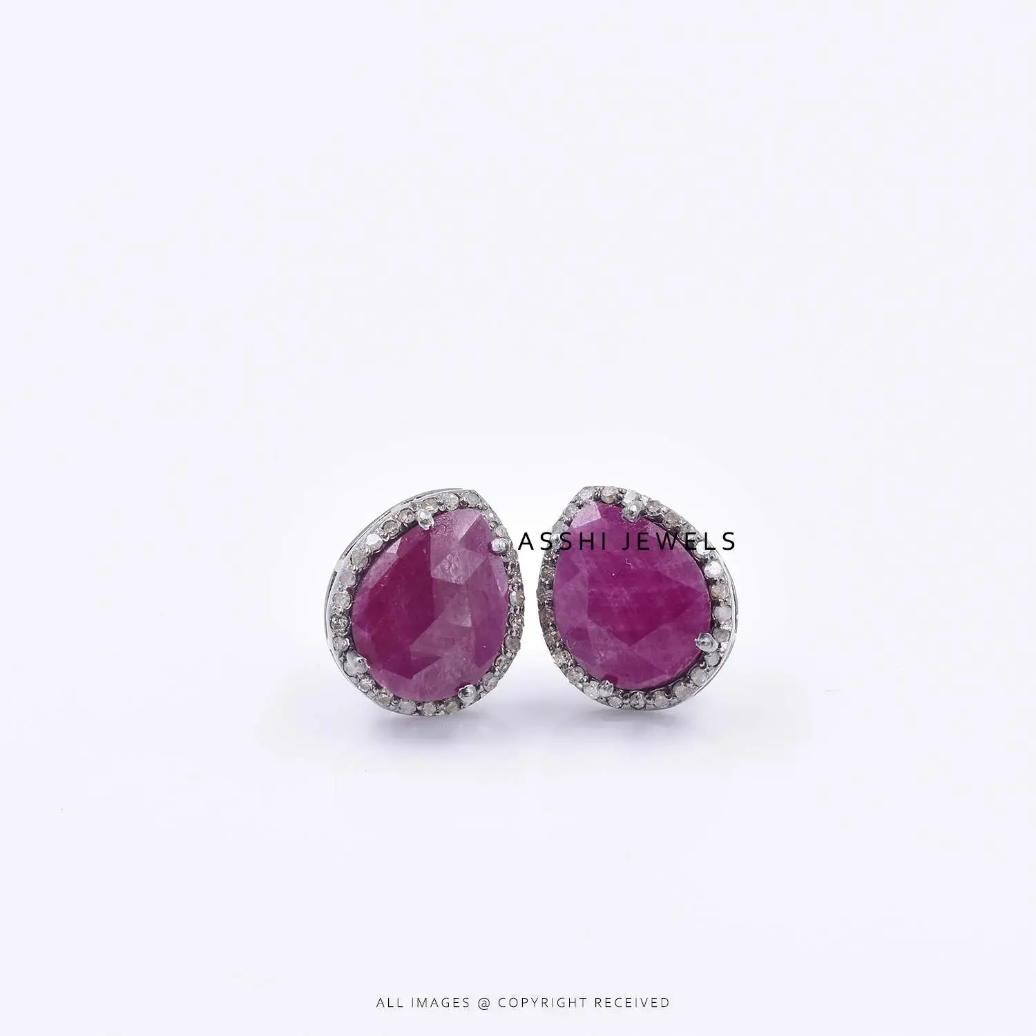 925 Silver Diamond Ruby Stud Earring Jewelry