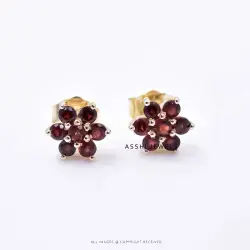 14K Yellow Gold Garnet Tiny Gold Stud Earring Jewelry