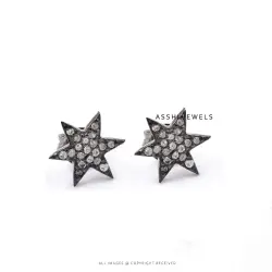 925 Silver Diamond Star Stud Earring Jewelry