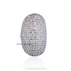 925 Silver Diamond Elongated Oval Saddle Cigar Ring Cocktail Jewelry