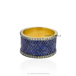 14K Yellow Gold Cubic Zirconia Blue Cubic Zirconia Cigar Ring Jewelry