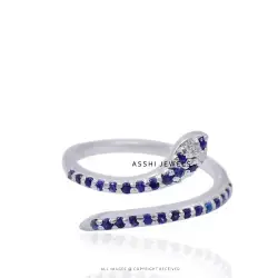 925 Silver Blue Sapphire Snake Ring Jewelry