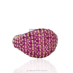 14K Yellow Gold Plated Pink Sapphire Dome Ring / Ruby Dome Ring Jewelry