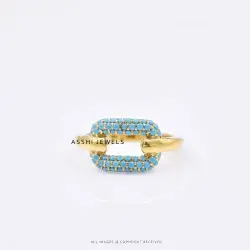 14K Yellow Gold Plated Turquoise Chain Link Ring Jewelry