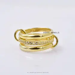 14K Yellow Gold Plated Topaz 3 Set Ring Jewelry