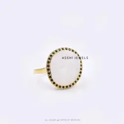 14k Yellow Gold Plated Black Spinel Moonstone Band Ring Jewelry