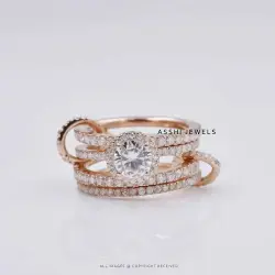 14k Rose Gold Plated Moissanite 4 Set Ring Jewelry