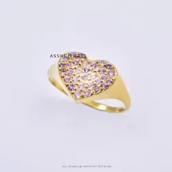 14K Yellow  Gold Plated Pink Sapphire Heart Ring Jewelry