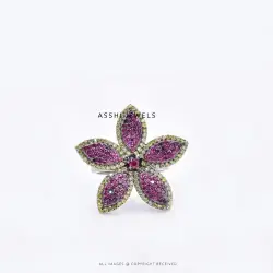 925 Silver Yellow Sapphire & Ruby Floral Ring Flower Ring Jewelry