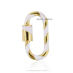 14K Yellow Gold Plated Twisted White  Enamel Carabiner Jewelry