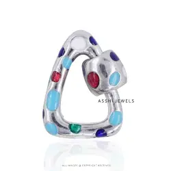 14K Yellow Gold Plated Multi Enamel Triangle Carabiner Jewelry