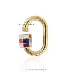 14K Yellow Gold Plated Multi Enamel Screw Carabiner Jewelry