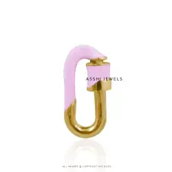 14K Yellow Gold Plated Pink Enamel Carabiner Jewelry
