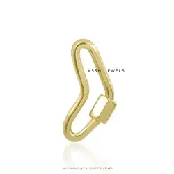 14K Yellow Gold Plain Boomerang Carabiner Lock Jewelry