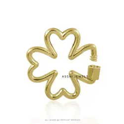 14K Yellow Gold Plated Plain Clover Carabiner Lock Jewelry