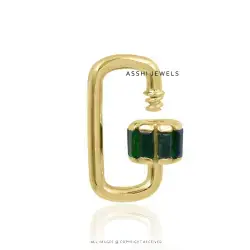14K Yellow Gold  Emerald Baguette Carabiner Lock Jewelry