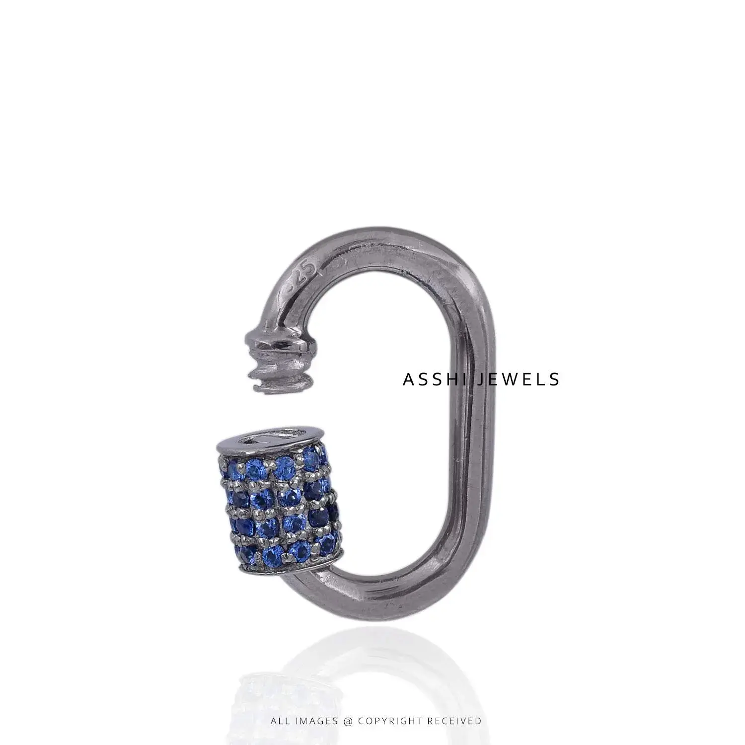 925 Silver Blue Sapphire Carabiner Lock Jewelry