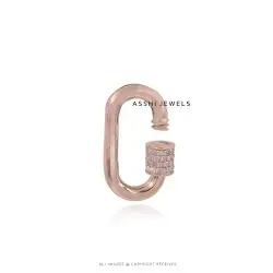14K Rose Gold Plated Diamond Carabiner Lock Jewelry