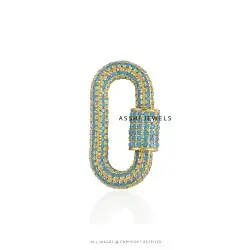 14K Yellow Gold Plated Turquoise Carabiner Jewelry
