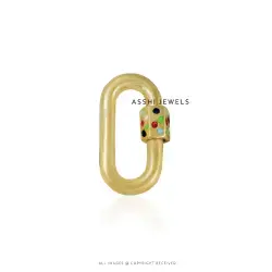 14K Yellow Gold Plated Multi Enamel Screw Carabiner Lock Jewelry