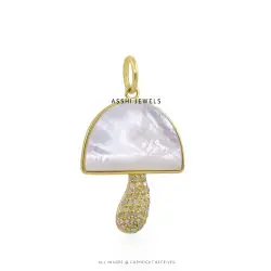 Designer Pearl and Diamond Mushroom Pendant in Yellow Gold Plated Sterling Silver Jewelry