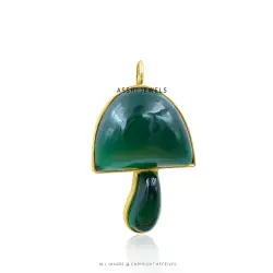 Designer Green Onyx Mushroom Pendant in Yellow Gold Plated Sterling Silver Jewelry