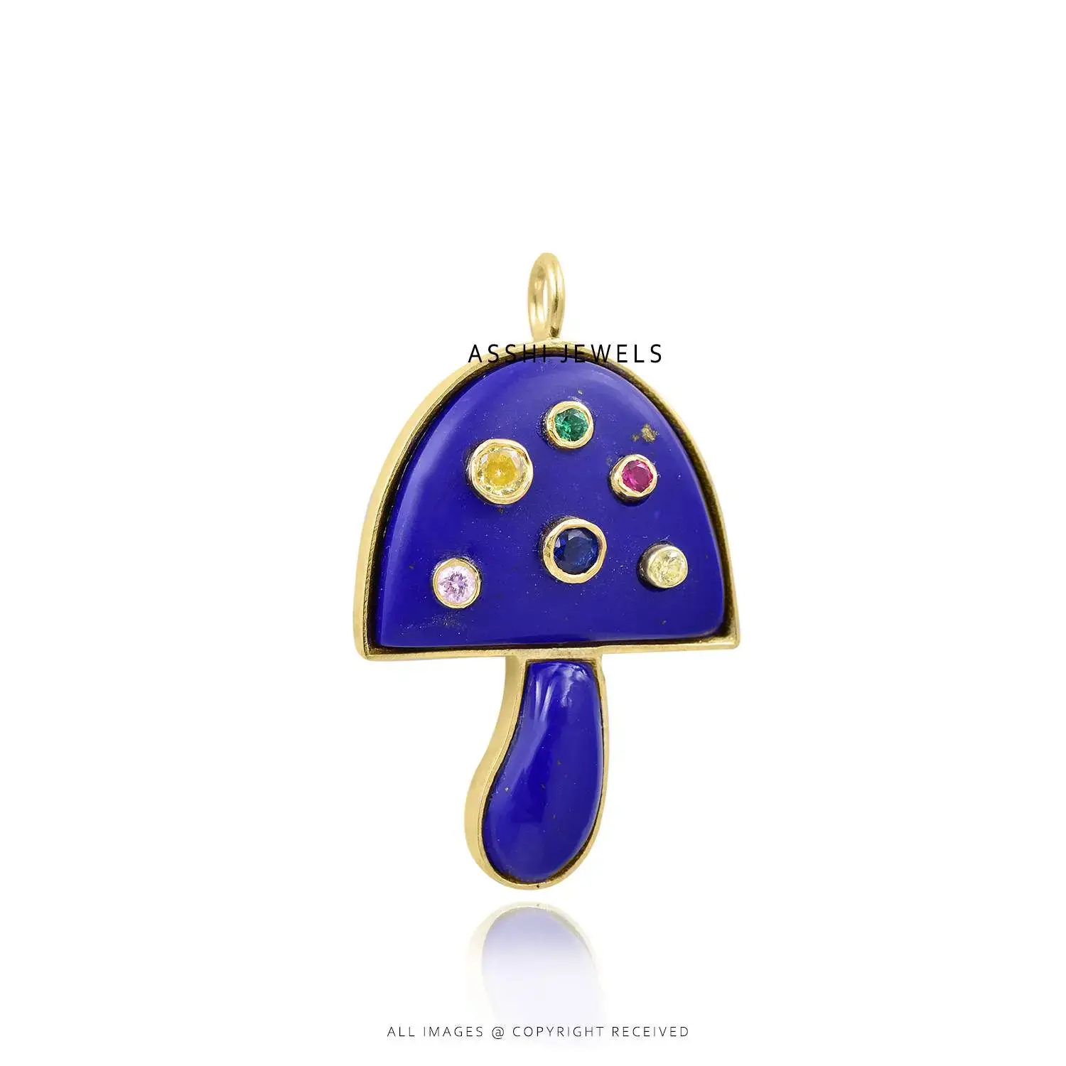 Lapis & Multi CZ Mushroom in Yellow Gold Plated Silver Jewelry