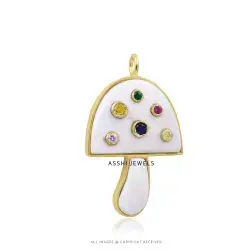 White Agate Multi CZ Mushroom in Gold Plated Silver Jewelry
