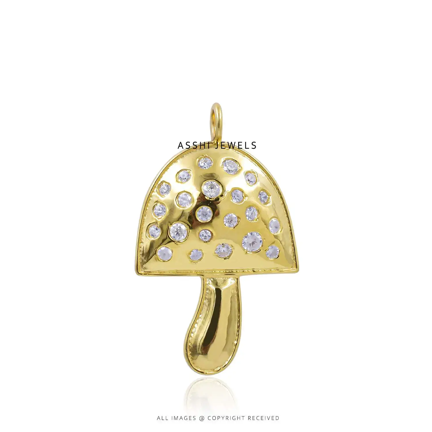 White Topaz Mushroom Pendant in Gold Plated Silver Jewelry