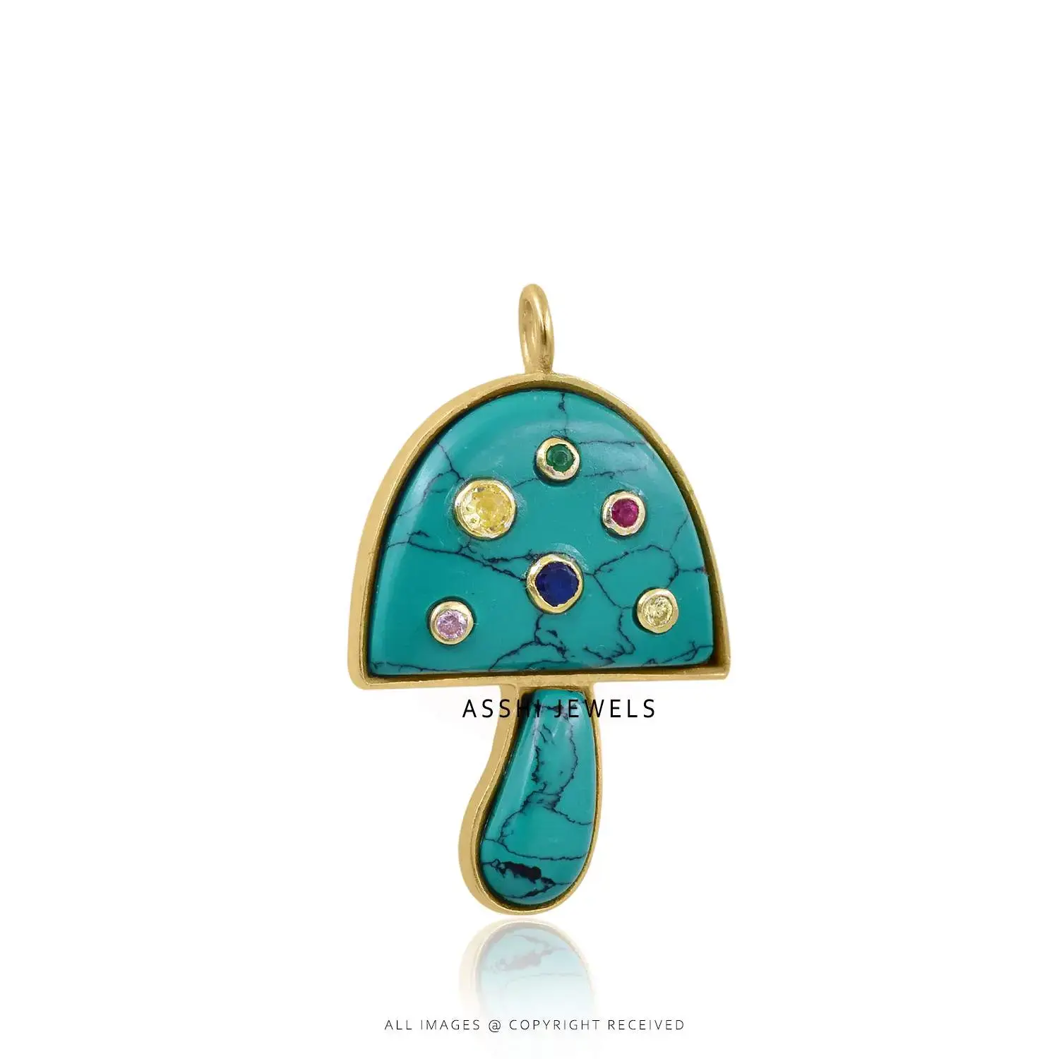 Silver Malachite & Multi CZ Mushroom Pendant Gold Plated Jewelry