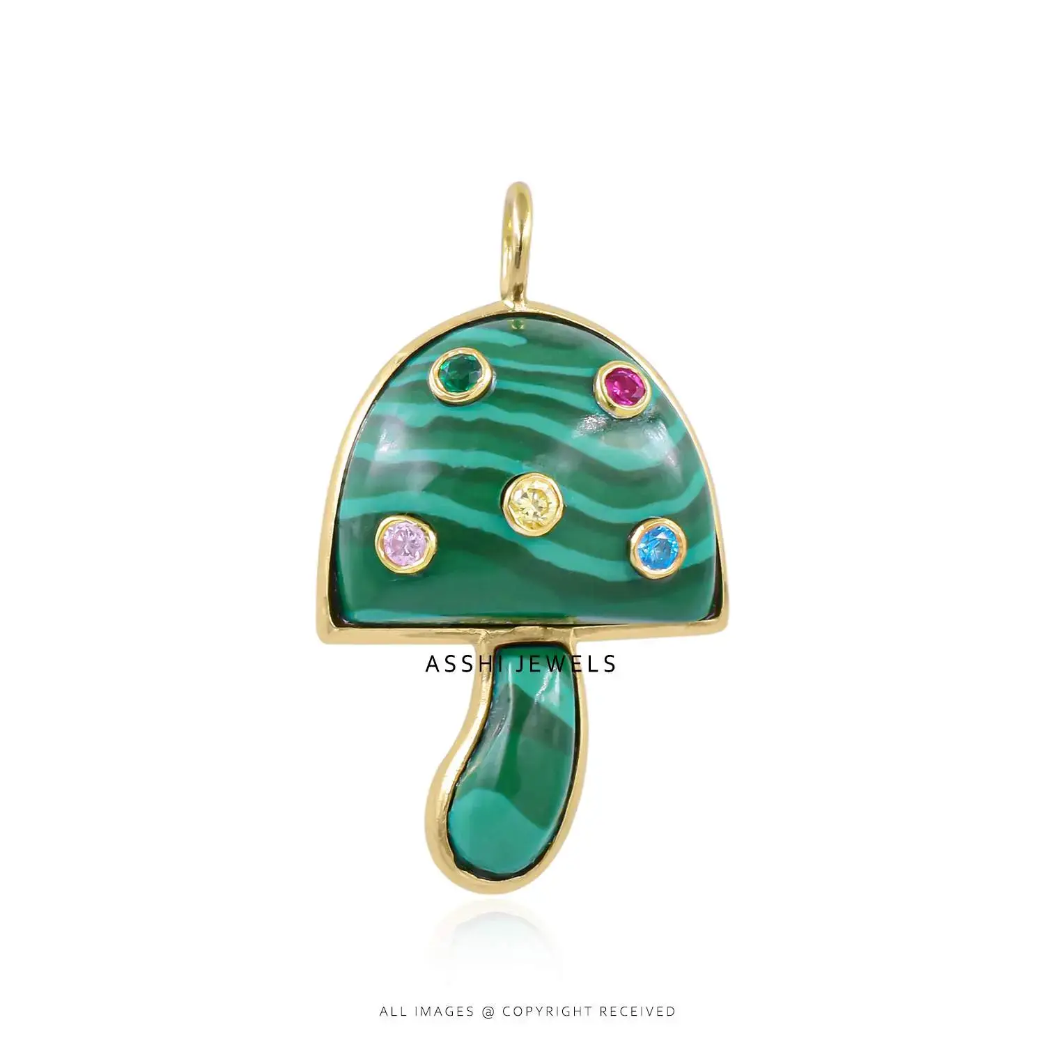 Designer Malachite & Multi CZ Mushroom Pendant