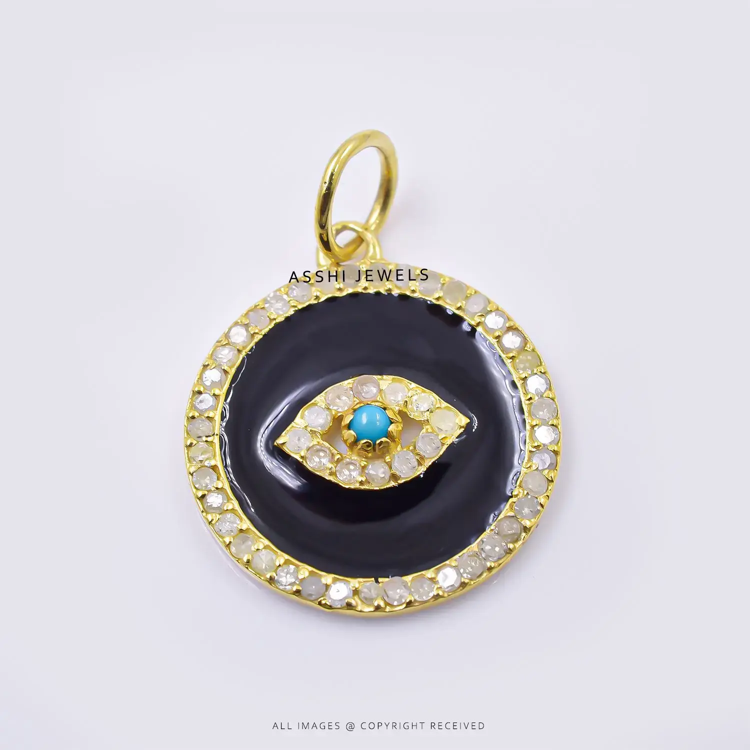 White CZ Evil Eye  Pendant in Sterling Silver