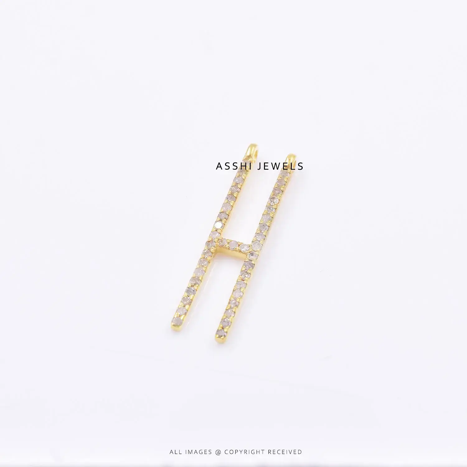 H Letter Pendant with Diamond, Silver Jewelry