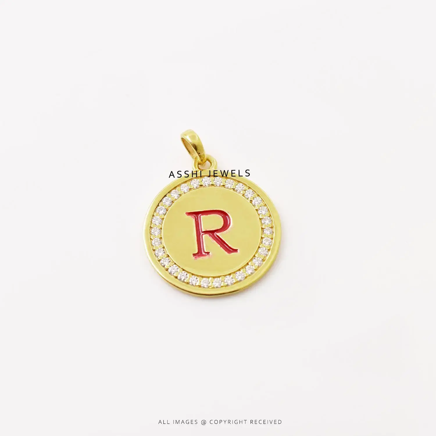 Moissanite R Letter Enamel Pendant 925 Sterling Silver
