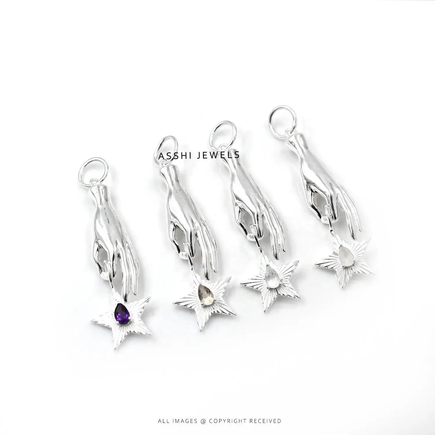 Amethyst Figa Hand Star Pendant in Sterling Silver