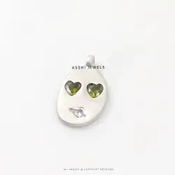 Designer Silver Face Charm with Green CZ Eye & White CZ Mouth Pendant