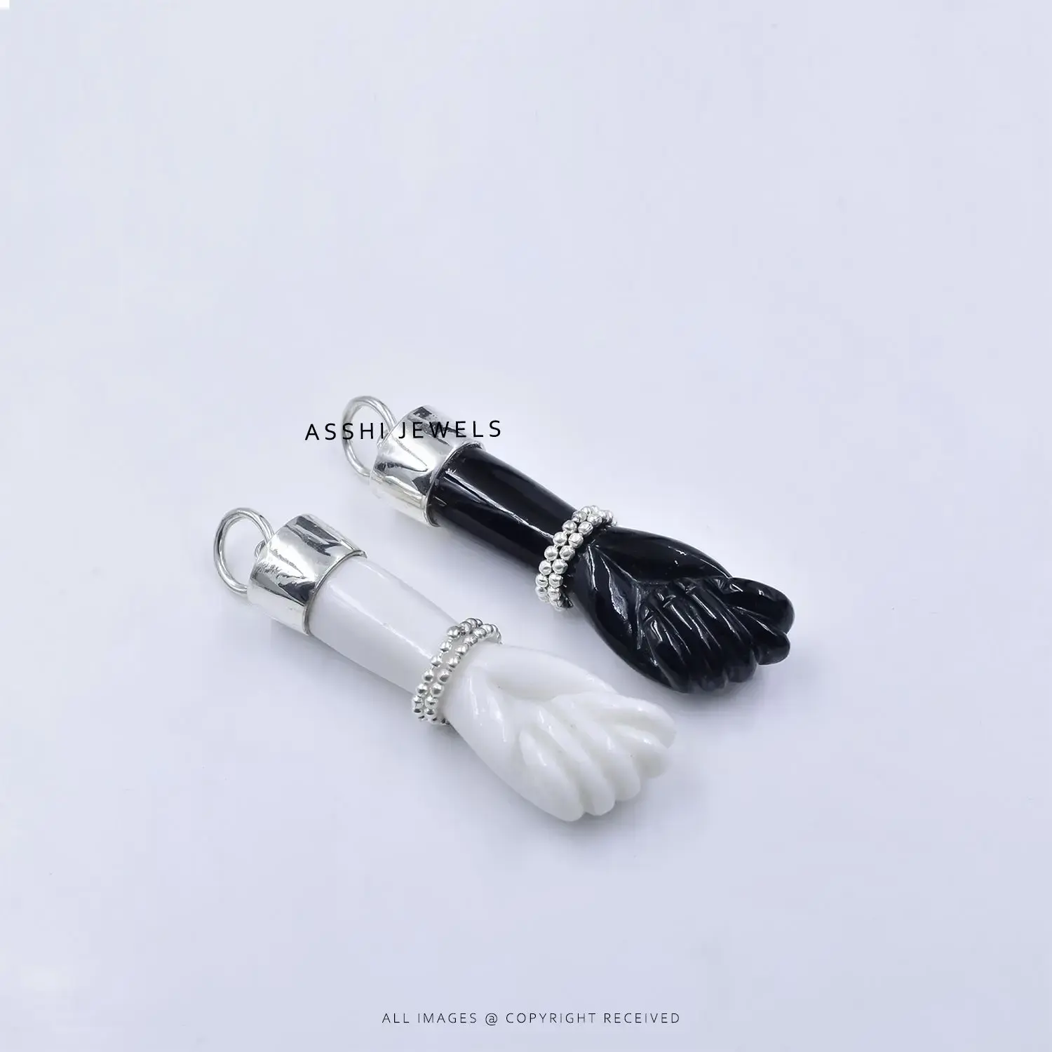 Handmade Black Onyx Figa Hand Pendant – 925 Silver