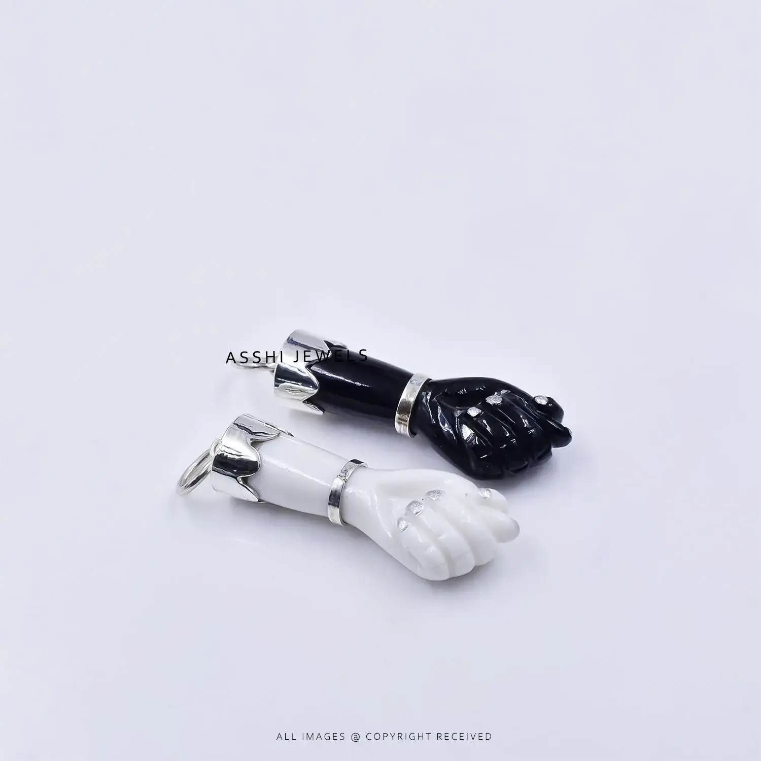Black Onyx Figa Nail Hand Pendant in Sterling Silver
