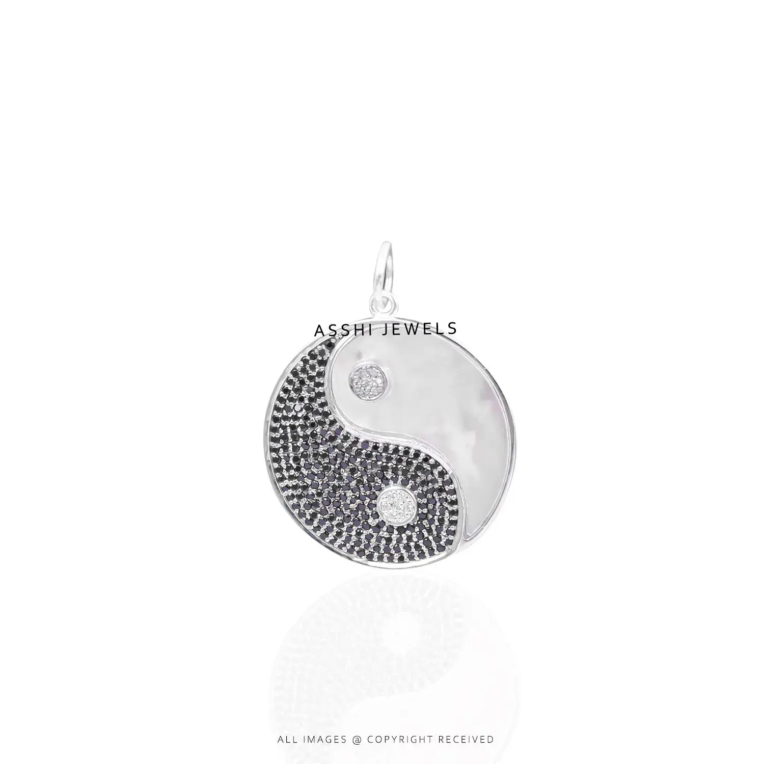 Black Spinel and Pearl Yin Yang Pendant in Silver