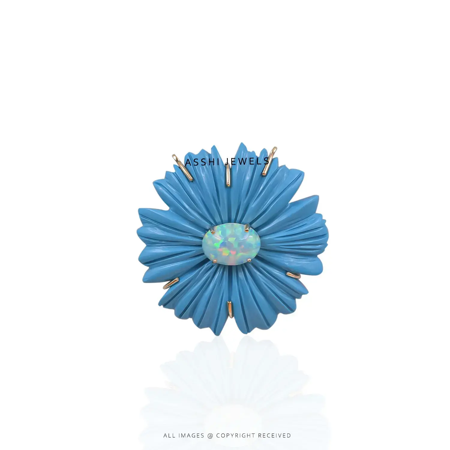 Floral Pendant with Turquoise & Opal in Sterling Silver