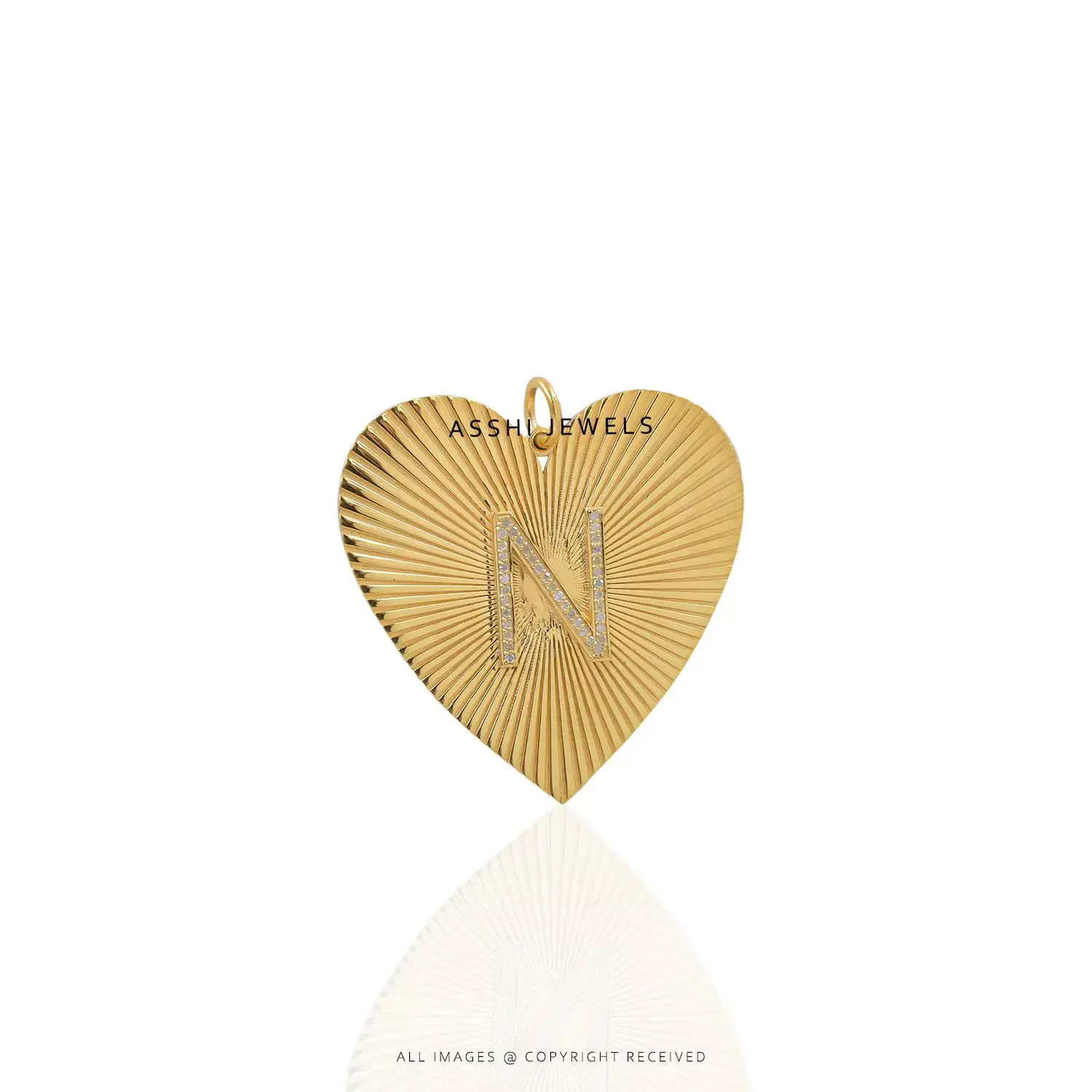 Diamond N Initial Heart Pendant (2 Inch) Silver jewelry