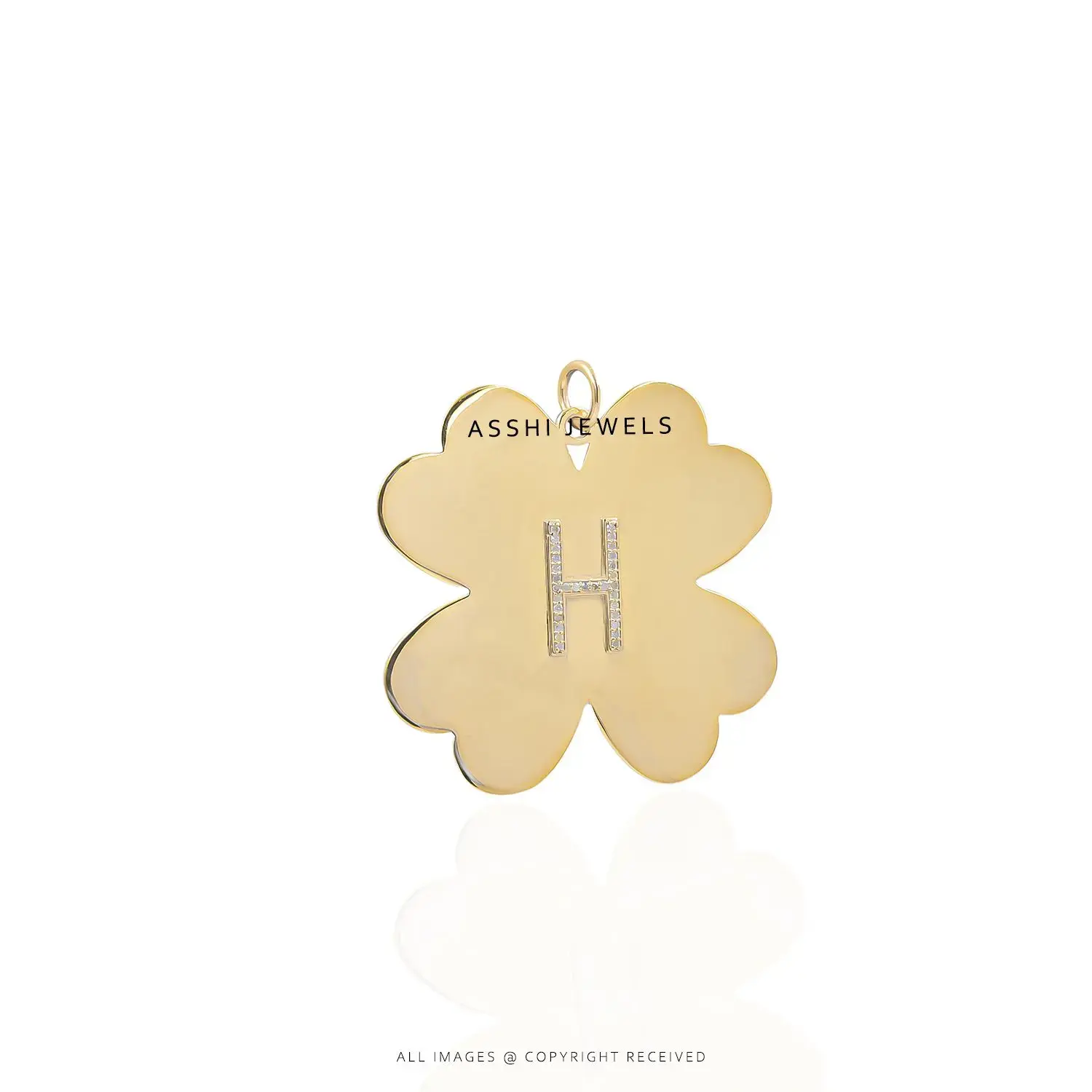 H Initial Clover Pendant with Diamond – 925 Silver Necklace