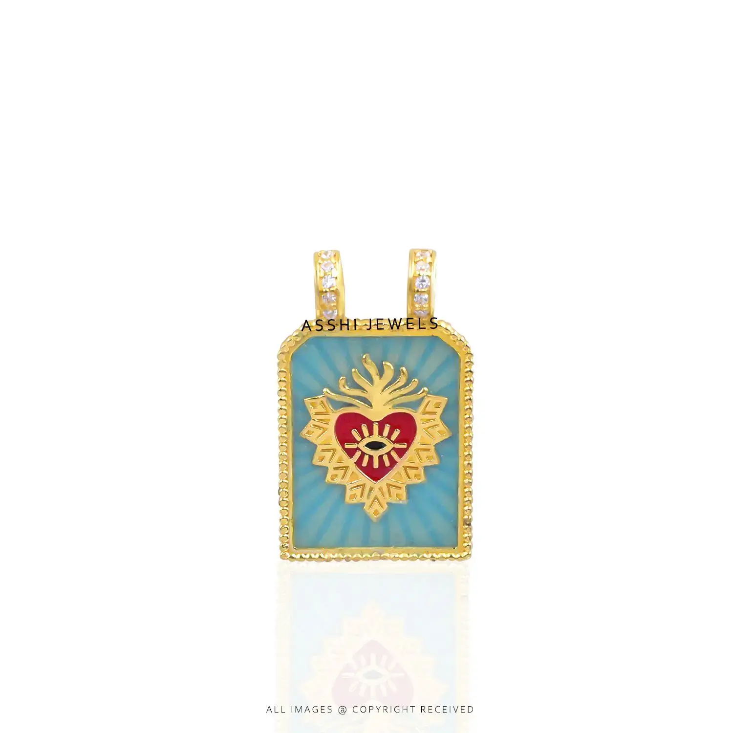 Sky Blue Enamel Heart Pendant with White CZ – Silver Jewelry